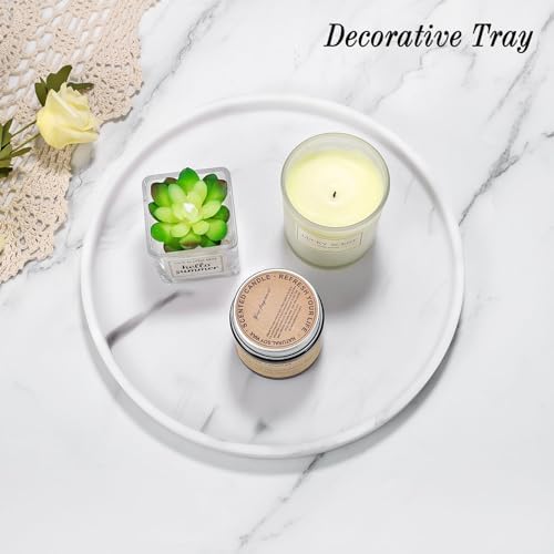 Luxspire Round Vanity Tray - Marble texture waterproof multi-functional elegant home decor
