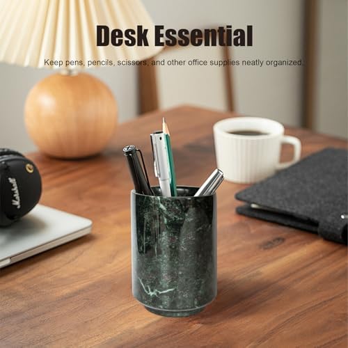 Genaetyg - Natural Pen Holder Desktop Organizer with Green Marble Jade Elegance