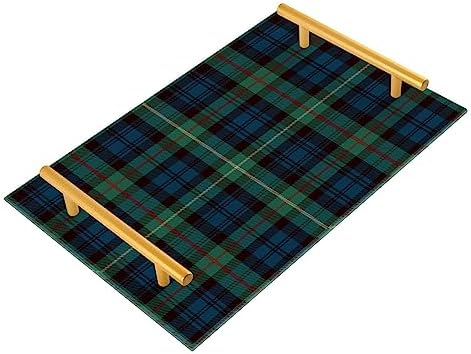 Pigsaly Blue Black Green Plaid Bathroom Sink Vanity Organizer Tray with Gold Handles Red Gold Tartan
