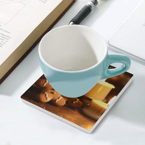Candles and Gingerbread Men Ceramic Coasters Set of 4