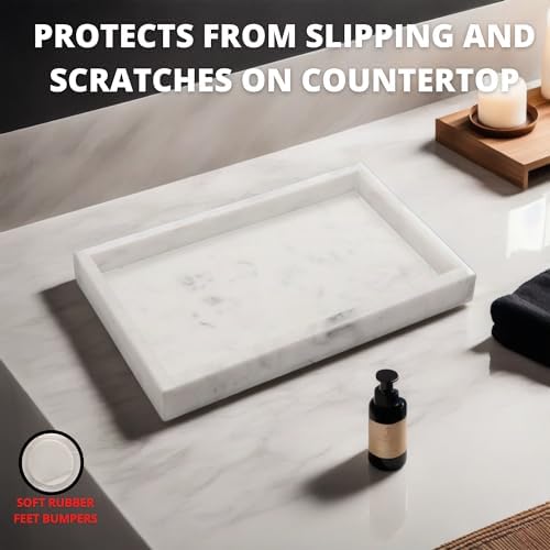 KC KULLICRAFT Natural Marble Tray for Desktop Kitchen Bathroom Organizer