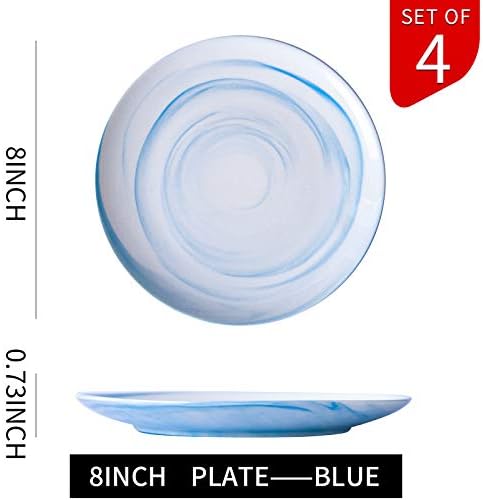 8-inch Blue Marble Dinner Plates Set of 4