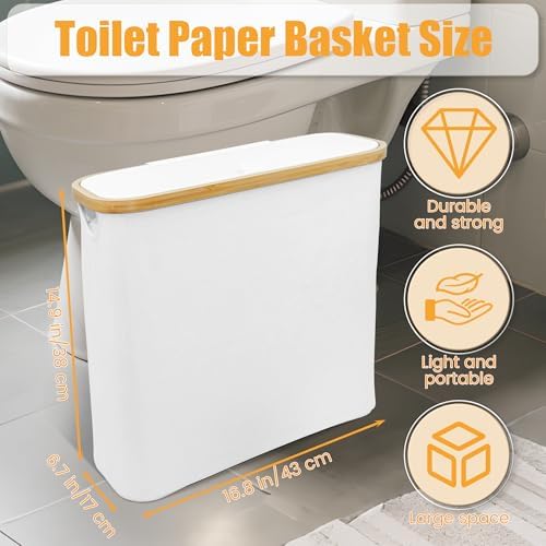 HoomTop White Toilet Paper Storage Basket with Lid