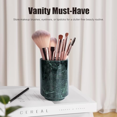 Genaetyg - Natural Pen Holder Desktop Organizer with Green Marble Jade Elegance