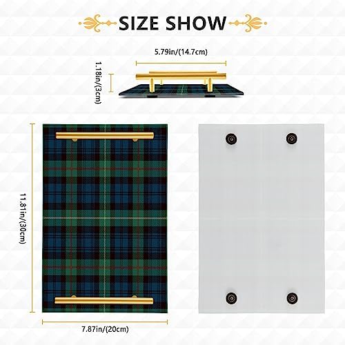Pigsaly Blue Black Green Plaid Bathroom Sink Vanity Organizer Tray with Gold Handles Red Gold Tartan
