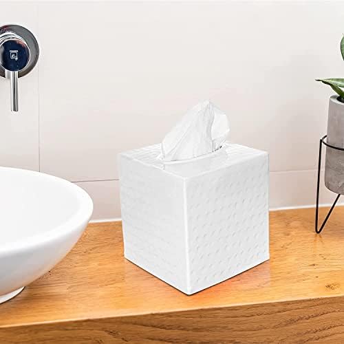 Hand-Hammered White Tissue Box Cover for Bathroom or Home