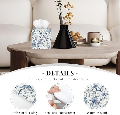 POIUBLE Smart Tissue Box Cover with Bird Flower Design 52 x 52 x 52