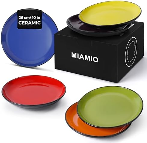 MIAMIO 6-Piece Dinner Plate Set Stoneware Ceramic Tableware Set - Le Papillon Collection Mixed 10 Inch