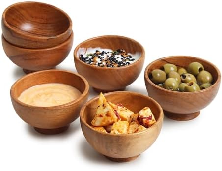 Hand-Crafted Acacia Small Wooden Bowls 4oz Set