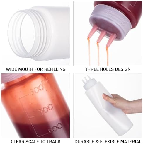 Two-Pack 3-Hole Squeeze Bottles with 2 Funnels