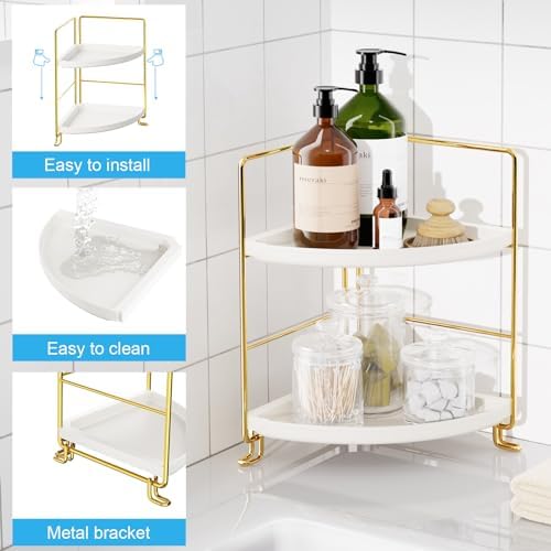Sturdy Corner Organizer with 2 Tier Storage for Bath Space-Saving Vanity Organizer