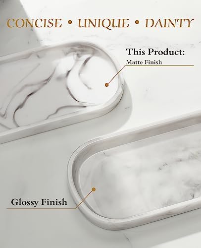 Elegantly Simple Oval Vanity Tray - White Marble Bathroom Organizer for Jewelry Small Items
