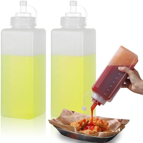 RAMFIYN 2-Pack Large Squeeze Bottles with Wide Mouth Design Perfect for Condiments Mayonnaise Salsa More