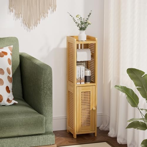 Amazing Bamboo Toilet Paper Storage Cabinet for Narrow Spaces and Small Bathrooms