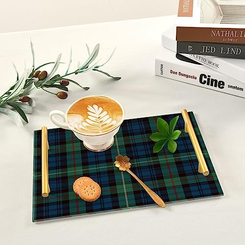 Pigsaly Blue Black Green Plaid Bathroom Sink Vanity Organizer Tray with Gold Handles Red Gold Tartan