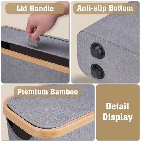 Oneearf Ultimate Bathroom Holder - Large Capacity Bamboo Oxford Storage Basket for 12 Roll Toilet Paper