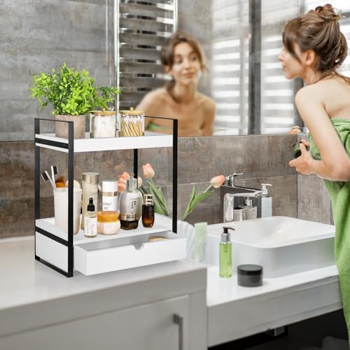 2-Tier Bathroom Organizer with Drawer for Storage