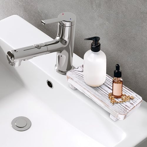 GT WCS001Bathroom Counter Organizer Wooden Pedestal Stand White for Sink Decor Organization