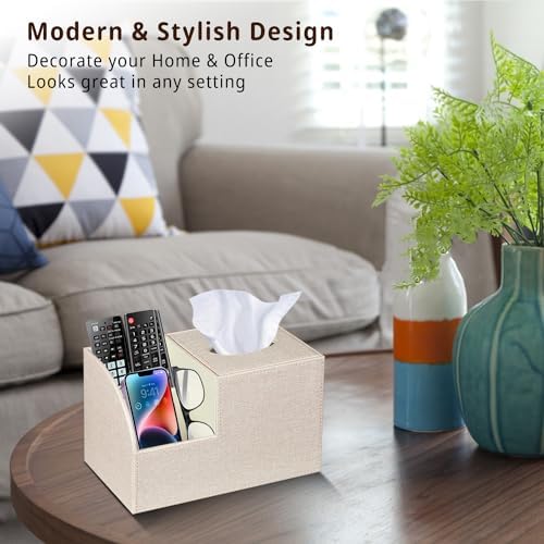 BLIENCE PU Leather Tissue Box Cover with Remote Holder