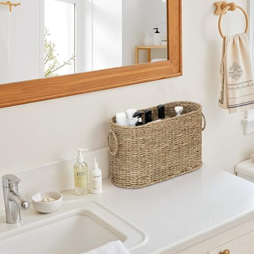 StorageWorks Toilet Paper Storage Holder Wicker Basket Bathroom Accessory Natural Seagrass Design