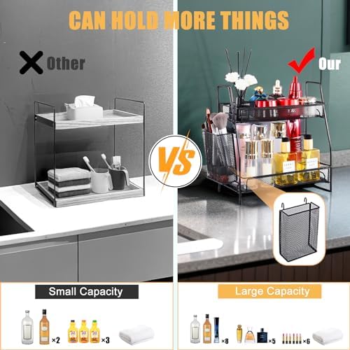 Bathroom Organizer with Basket - 2-Tier Counter Storage