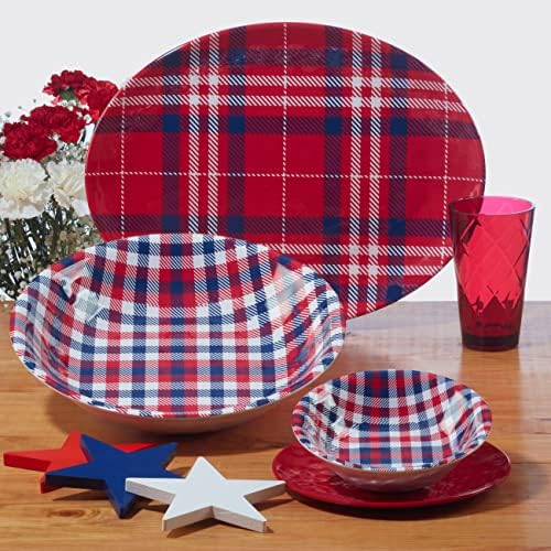 Patriotic Plaid Melamine Dinner Plates Set of 6