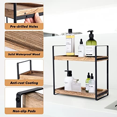 2-Tier Solid Wood Bathroom Organizer for Space-Saving Storage