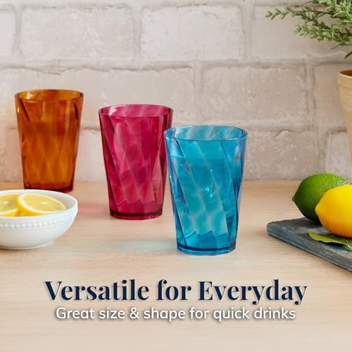 8-Piece Plastic Reusable Drinking Glasses in Jewel Tone Colors by US Acrylic