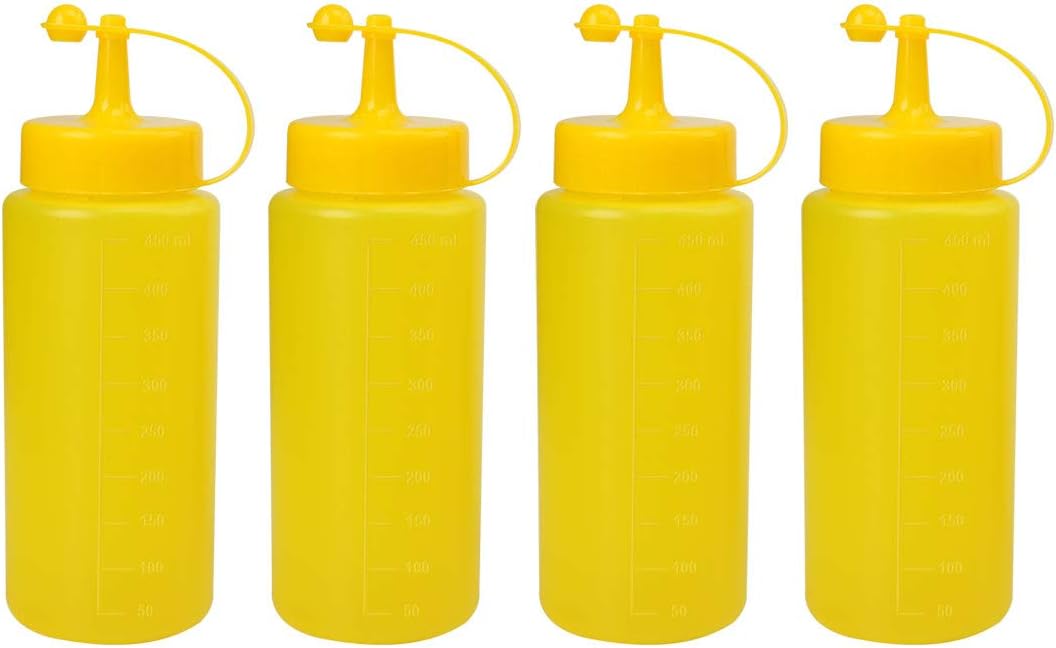 4-Piece 16oz Plastic Condiment Squeeze Bottles with Cap for Kitchen Use