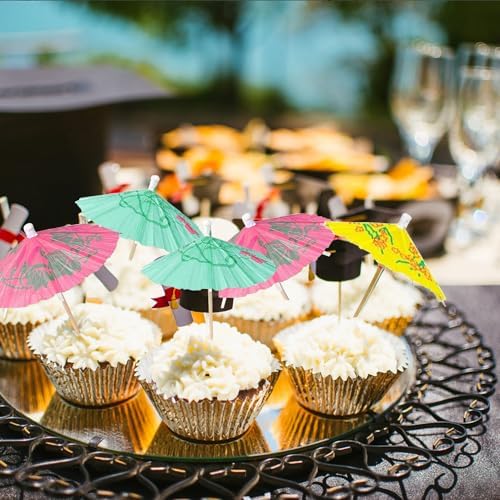 Haundry 50-Pack Cocktail Umbrella Picks - tropical drink picks for Luau Party