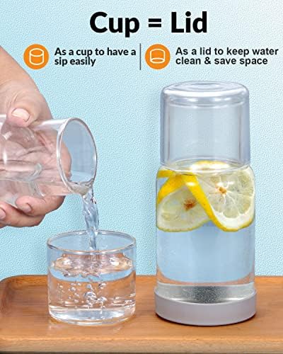 Ergonomic Nightstand Glass Carafe with Silicone Coaster 18oz Water Mouthwash Dispenser