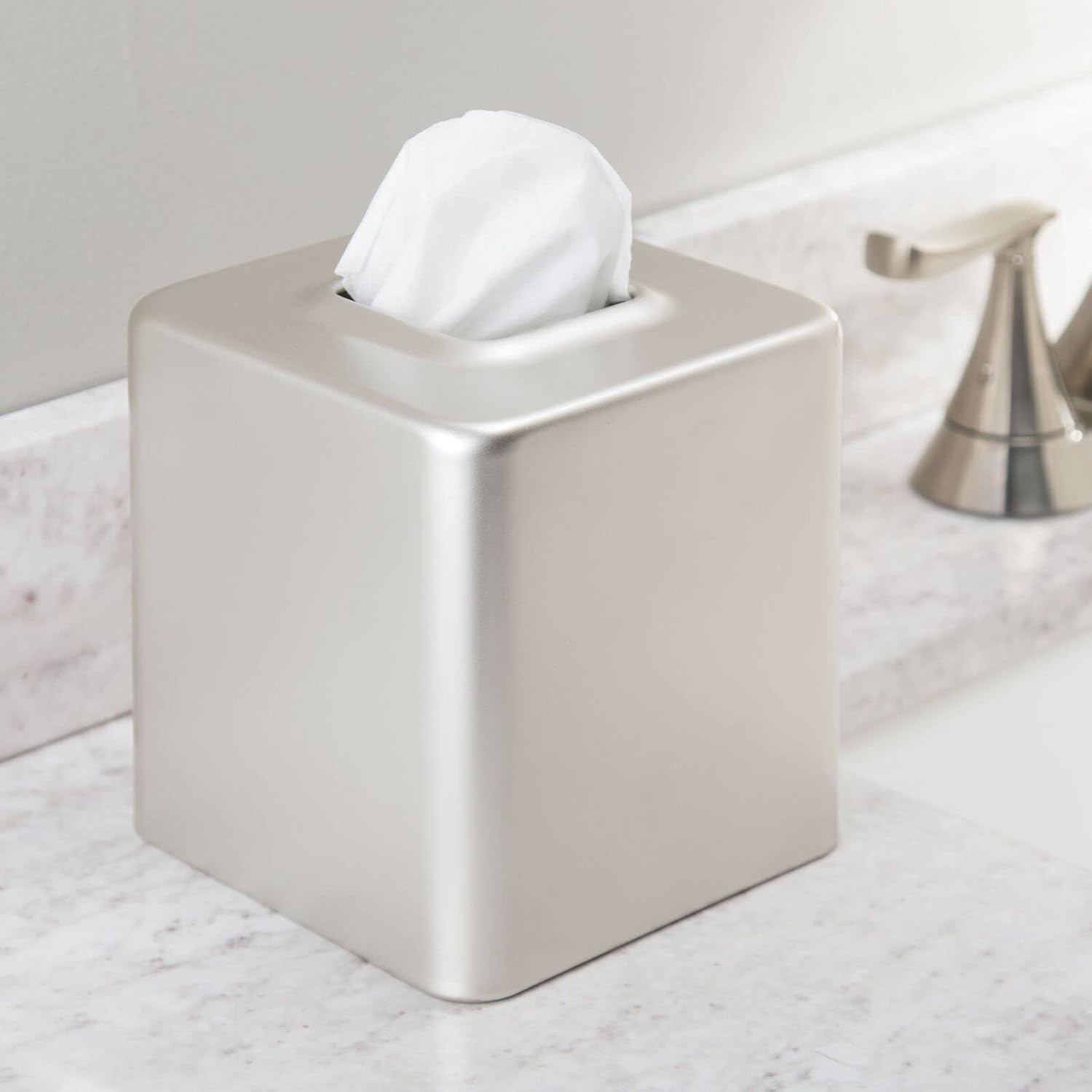 mDesign Steel Square Tissue Box Cover - Satin
