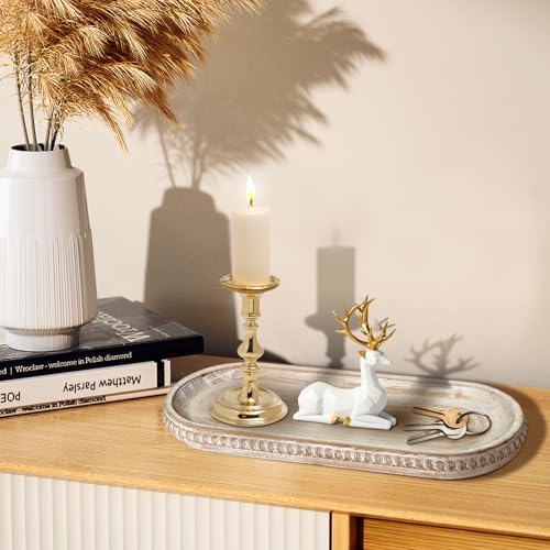Stylish Rustic Wash White Oval Tray for Home Kitchen