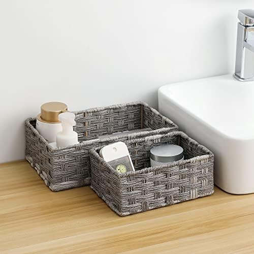 Woven Plastic Tank Cubby Organizing Basket for Bathroom More Durable Waterproof for Toiletries Small Items