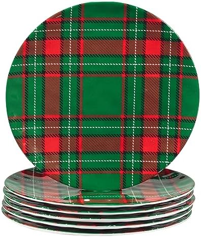 Certified International 11-Inch Christmas Plaid Melamine Dinner Plates Large Set of 6