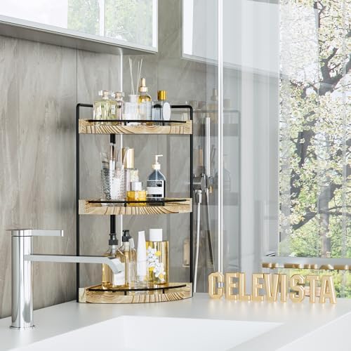 Corner Bathroom Organizer 3 Tier Rustic Brown