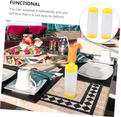 2Pcs Set Two-Handled Squeeze Bottles for Sauces 20oz Refillable Condiment Dispensers