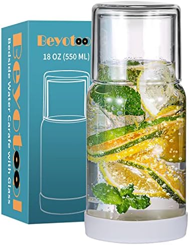 Ergonomic Nightstand Glass Carafe with Silicone Coaster 18oz Water Mouthwash Dispenser