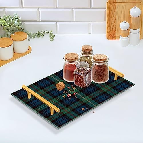 Pigsaly Blue Black Green Plaid Bathroom Sink Vanity Organizer Tray with Gold Handles Red Gold Tartan