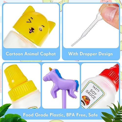 26 Pcs Lunch Bento Soy Sauce Case Container for Kids with Condiment Squeeze Bottles and Animal Food Picks