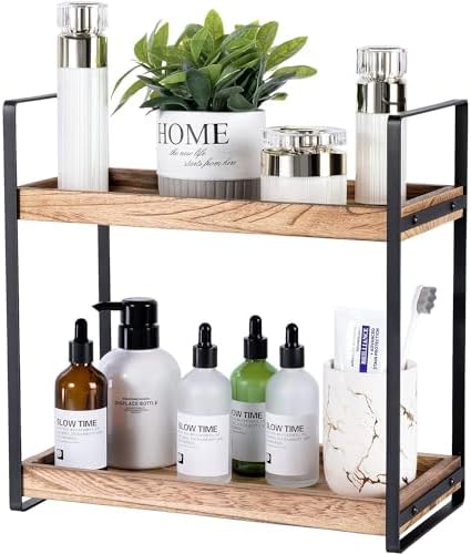 2-Tier Solid Wood Bathroom Organizer for Space-Saving Storage