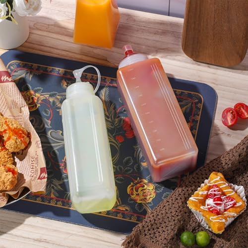 RAMFIYN 2-Pack Large Squeeze Bottles with Wide Mouth Design Perfect for Condiments Mayonnaise Salsa More