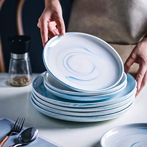 8-inch Blue Marble Dinner Plates Set of 4