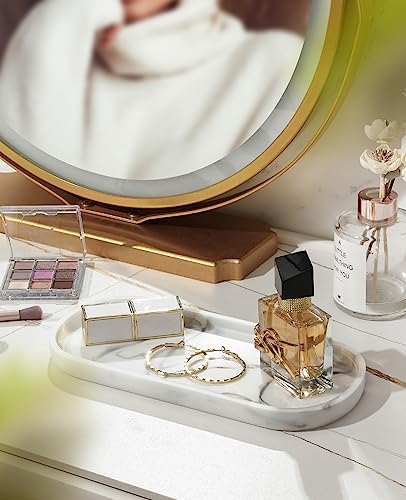 Elegantly Simple Oval Vanity Tray - White Marble Bathroom Organizer for Jewelry Small Items