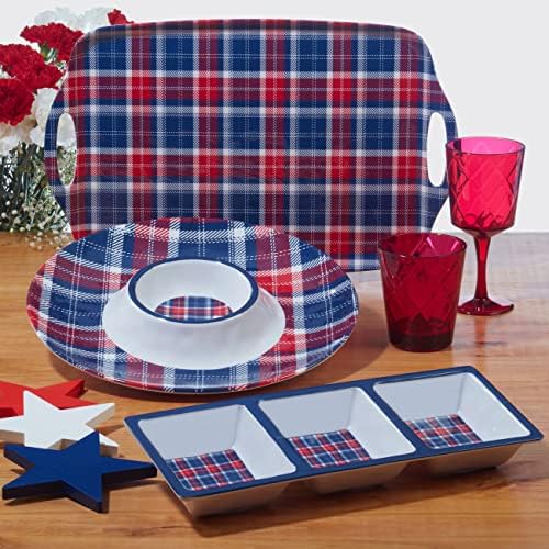 Patriotic Plaid Melamine Dinner Plates Set of 6