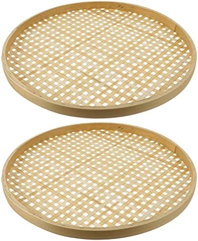 2-Piece Bamboo Storage Baskets for Kitchen Counter Fruit Bread Organizers Decorative