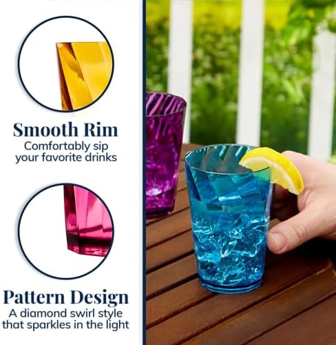 8-Piece Plastic Reusable Drinking Glasses in Jewel Tone Colors by US Acrylic