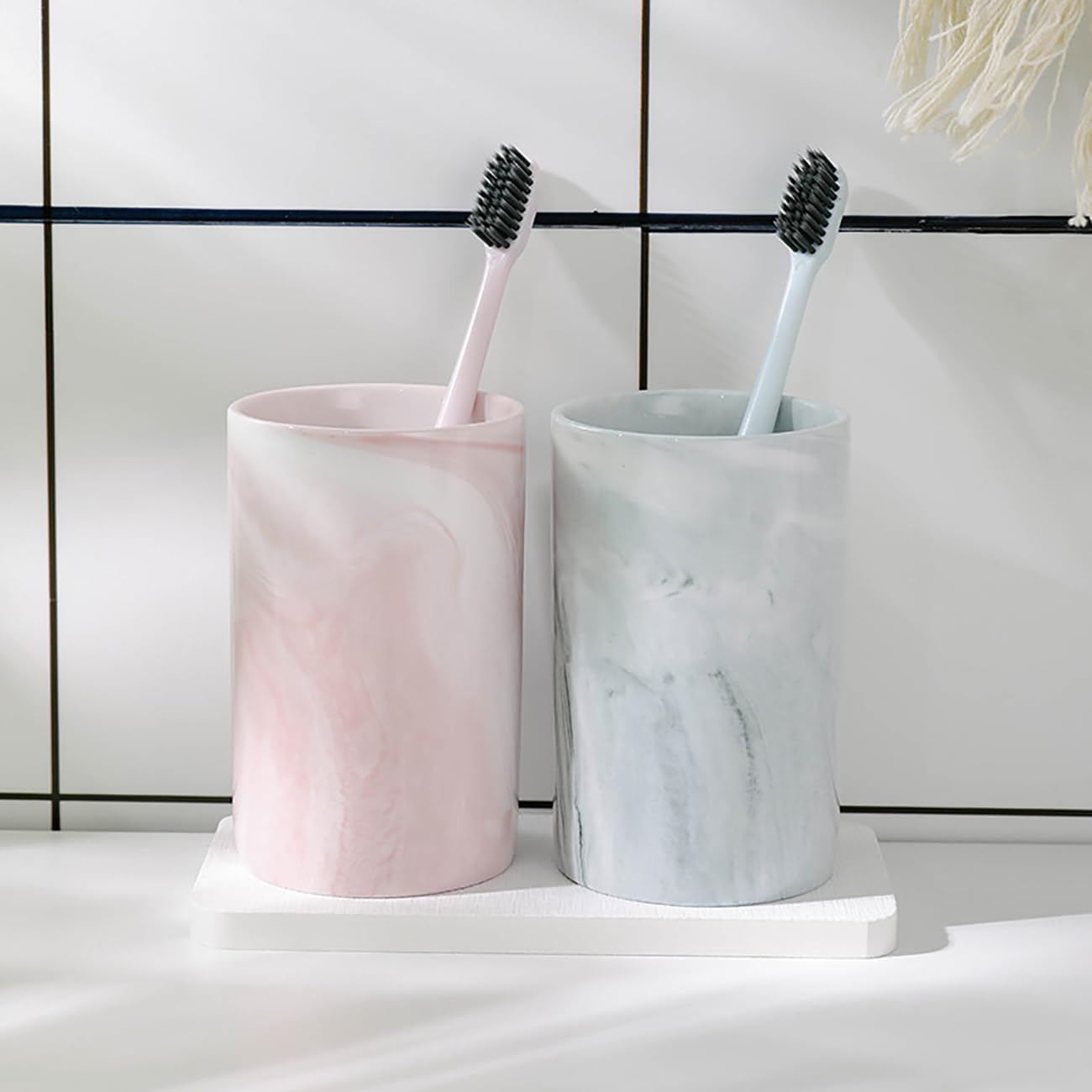 Kelake Ceramic Tumbler Cup Gray Marble Bathroom Holder