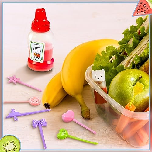26 Pcs Lunch Bento Soy Sauce Case Container for Kids with Condiment Squeeze Bottles and Animal Food Picks