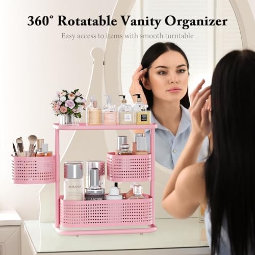 KINGRACK 3 Tier Rotating Bathroom Organizer with Non-Slip Feet